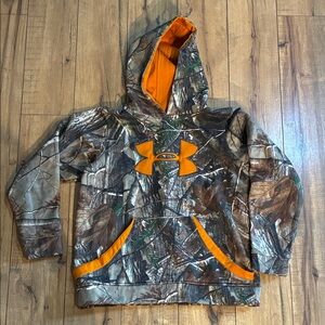 Under Armour Realtree Kids Camo Pullover Hoodie with Orange Logo Hunting